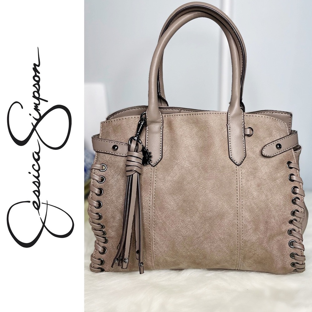 Jessica Simpson Leather Tassel Satchel with Shoulder Crossbody Strap